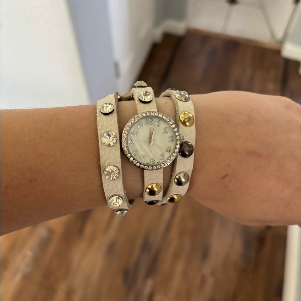 Studded Wrap Watch with Crystals